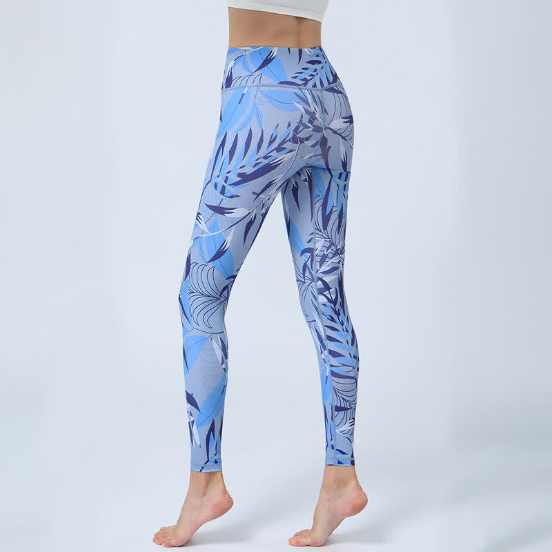 Flowers Leaves Print Sports Fitness Yoga High Waist Leggings Women's Yoga Pants