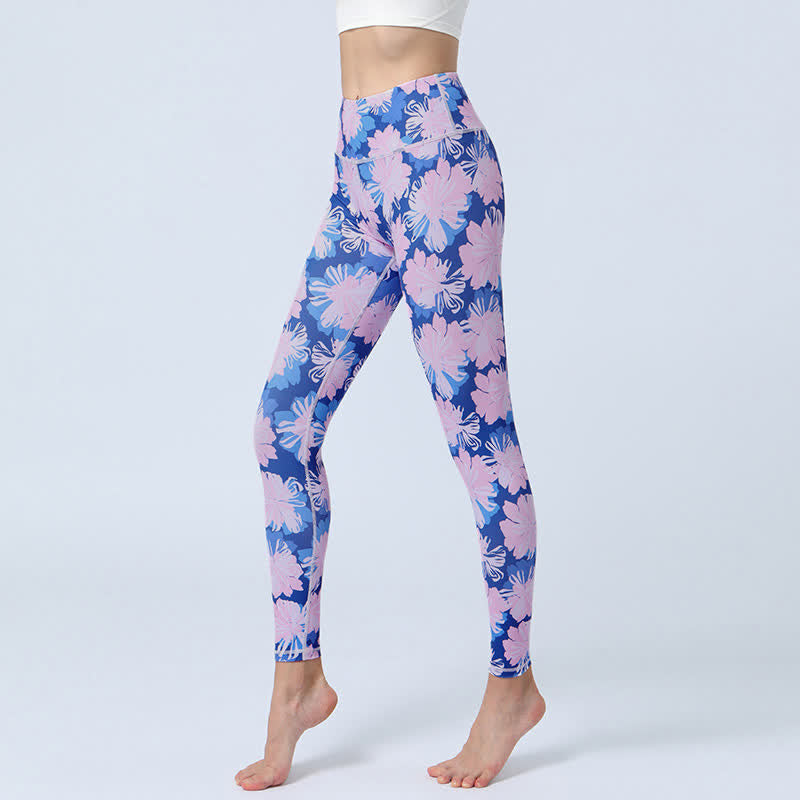 Flowers Leaves Print Sports Fitness Yoga High Waist Leggings Women's Yoga Pants
