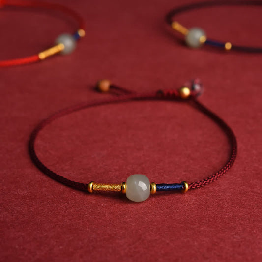 Adjustable Jade Round Bead Red String Harmony Bracelet Anklet