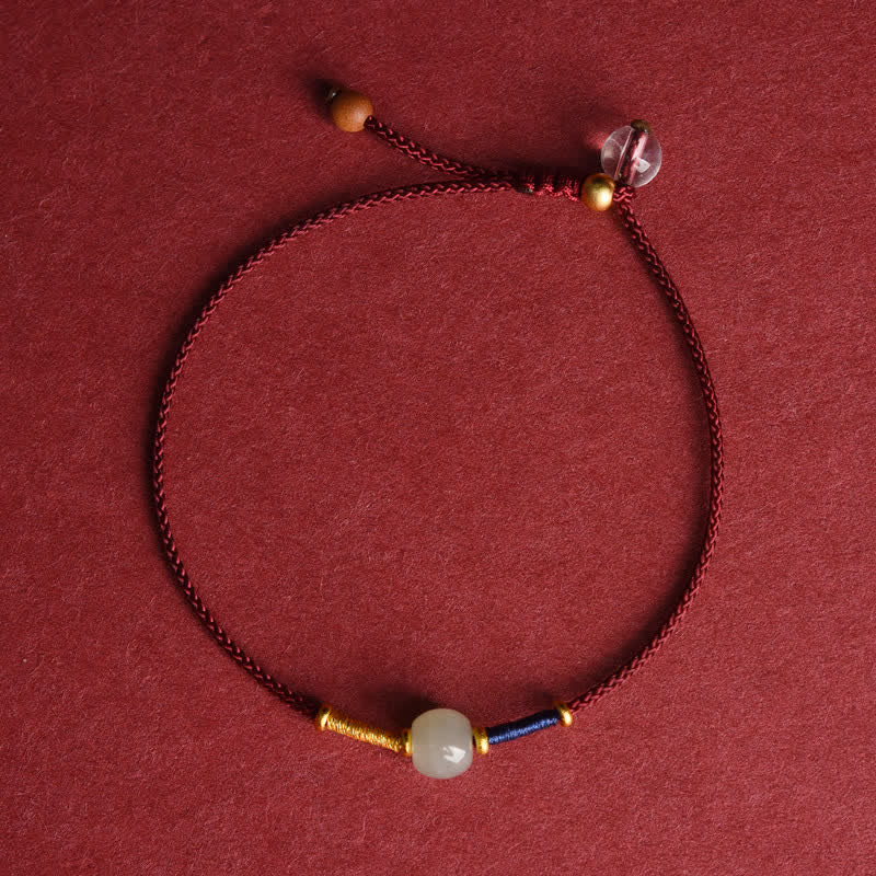 Adjustable Jade Round Bead Red String Harmony Bracelet Anklet
