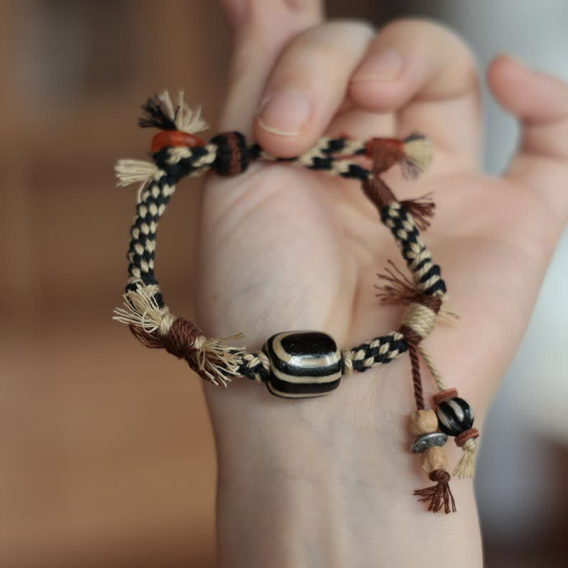 Vintage Tibetan Dzi Bead Luck Rope Bracelet
