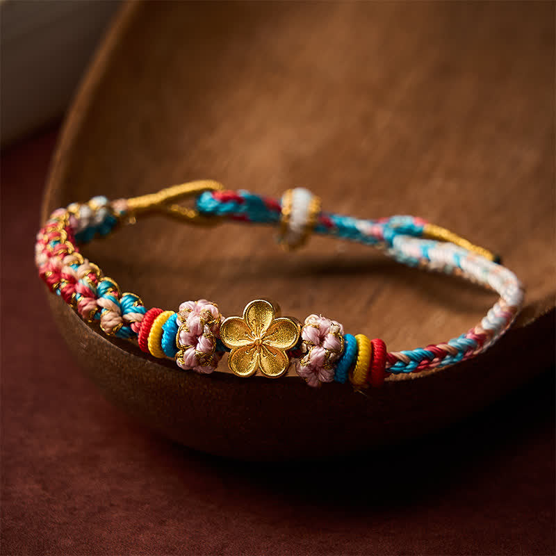 Hand-Woven Multicolor Peach Blossom Protection Rope Bracelet