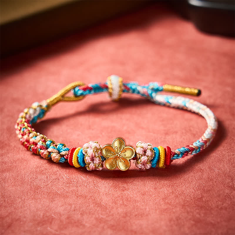 Hand-Woven Multicolor Peach Blossom Protection Rope Bracelet