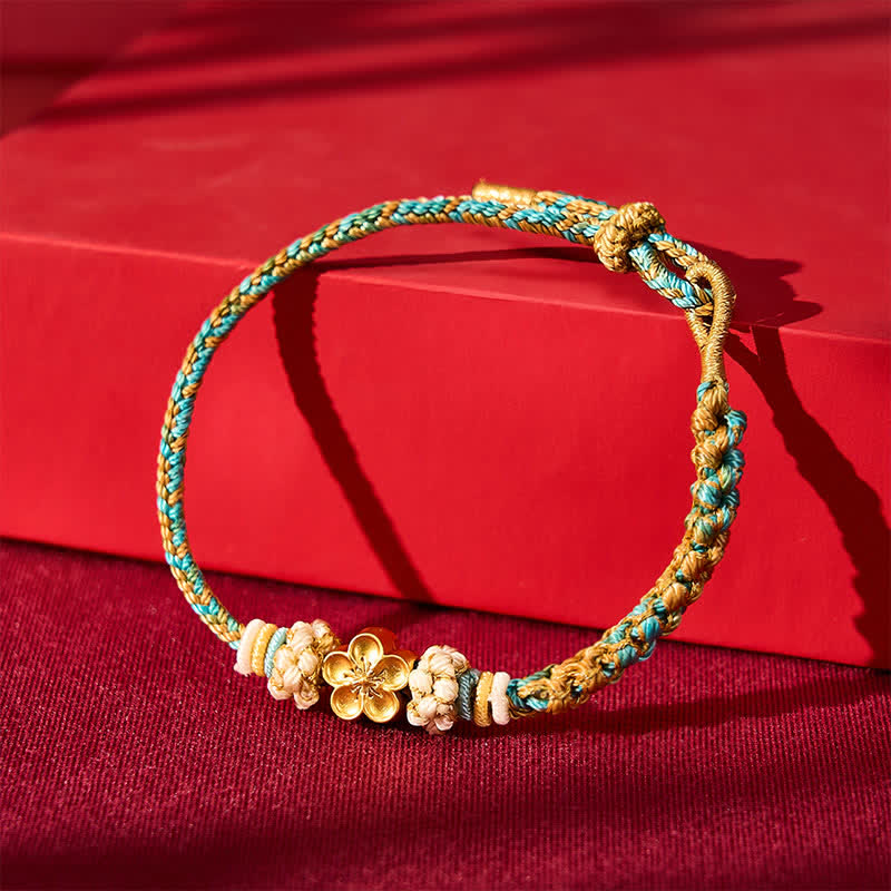 Hand-Woven Multicolor Peach Blossom Protection Rope Bracelet