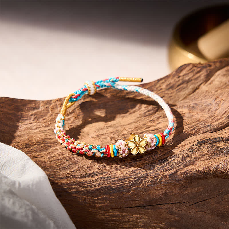 Hand-Woven Multicolor Peach Blossom Protection Rope Bracelet