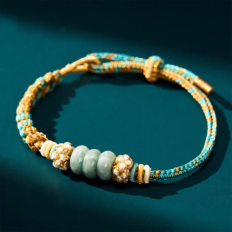 Hand-Woven Multicolor Peach Blossom Jade Luck Rope Bracelet