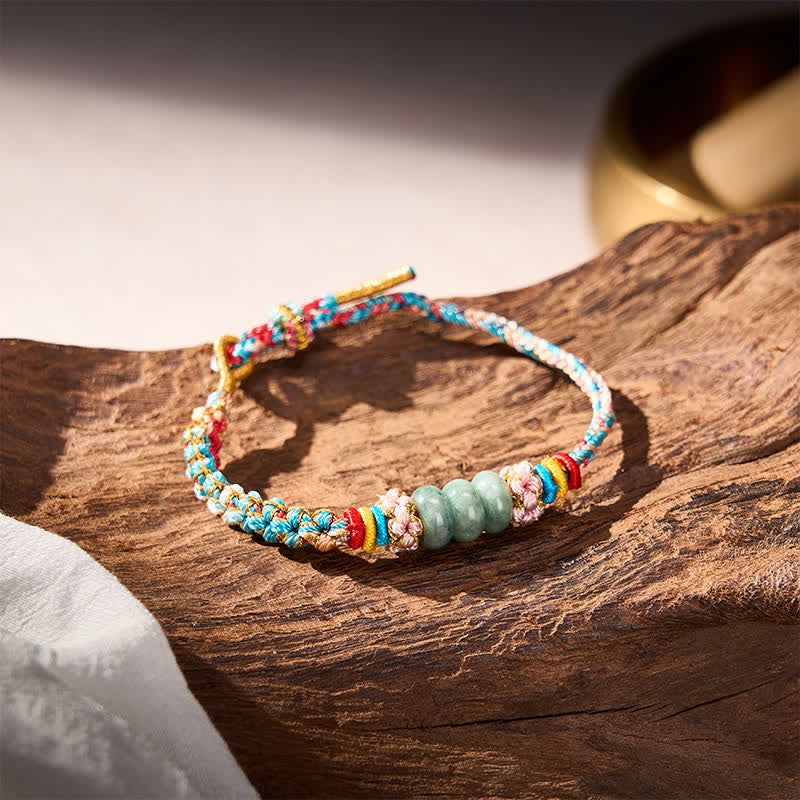 Hand-Woven Multicolor Peach Blossom Jade Luck Rope Bracelet