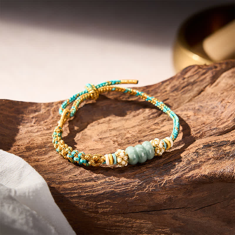 Hand-Woven Multicolor Peach Blossom Jade Luck Rope Bracelet