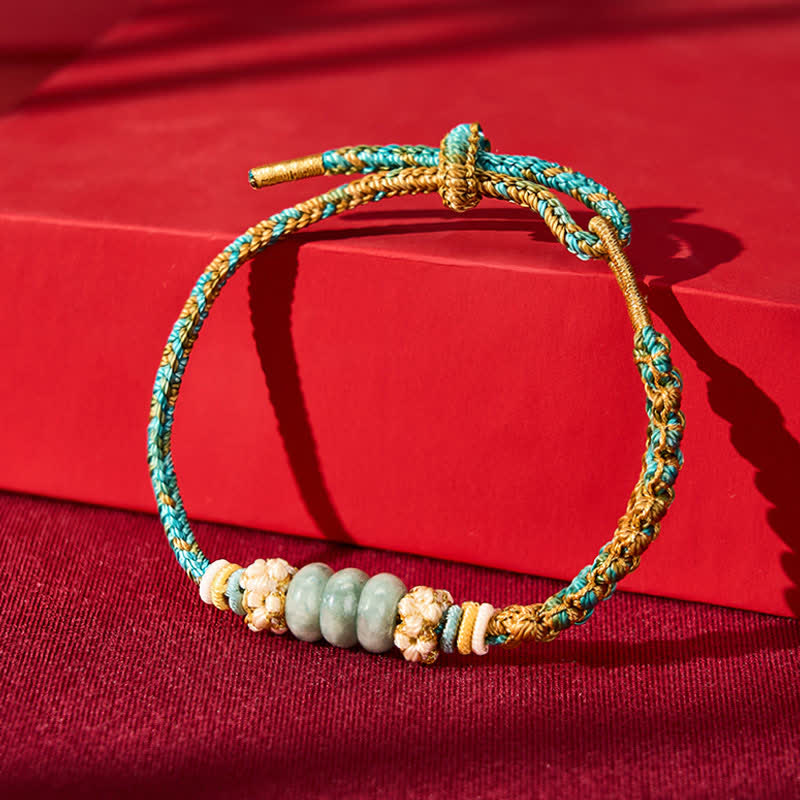 Hand-Woven Multicolor Peach Blossom Jade Luck Rope Bracelet