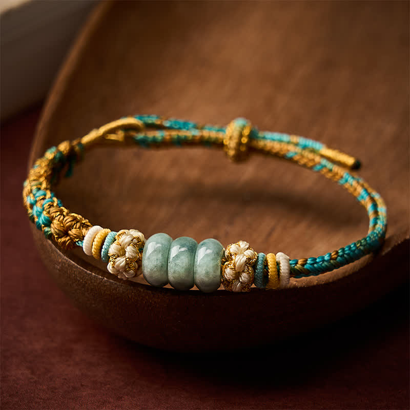 Hand-Woven Multicolor Peach Blossom Jade Luck Rope Bracelet