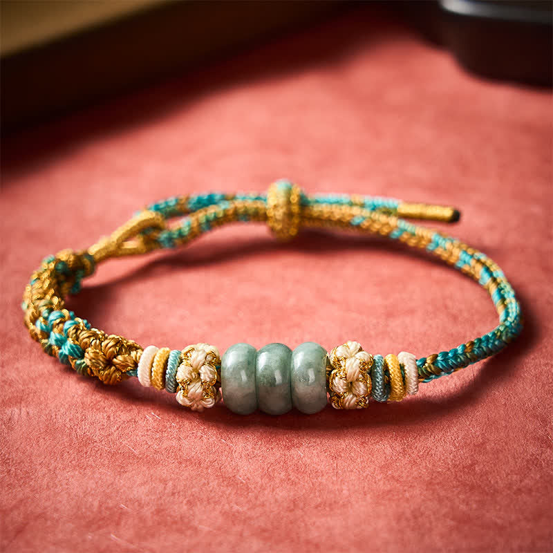 Hand-Woven Multicolor Peach Blossom Jade Luck Rope Bracelet