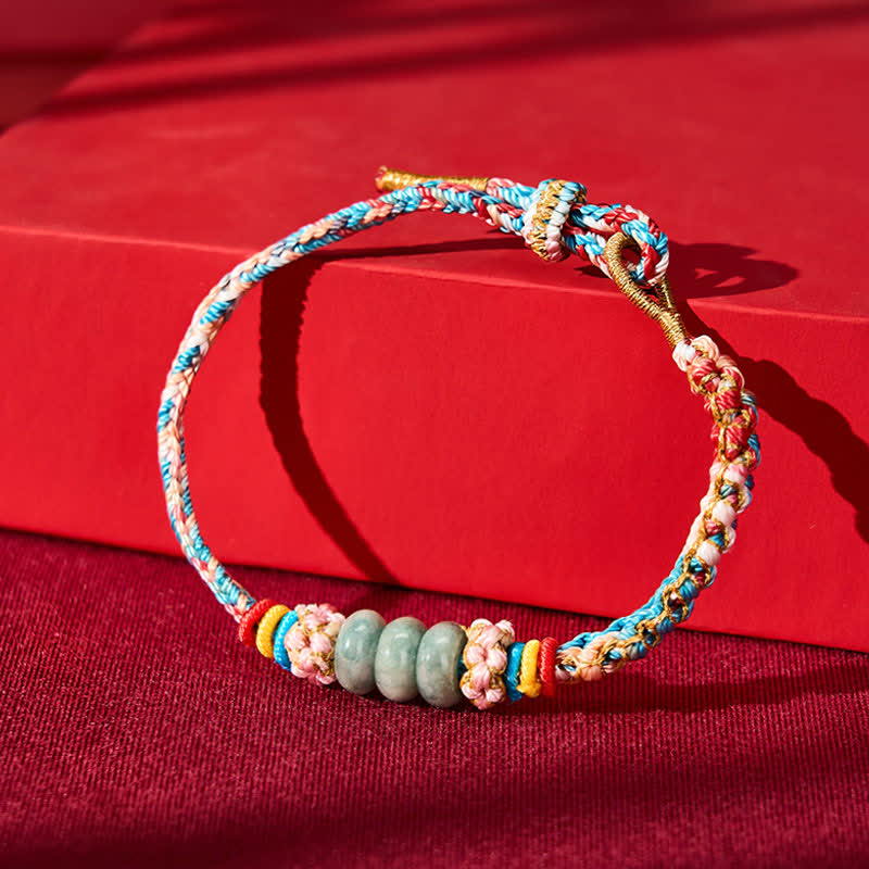 Hand-Woven Multicolor Peach Blossom Jade Luck Rope Bracelet