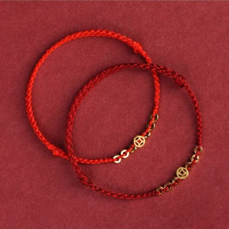Braided Red String Round Chinese Coin Good Fortune Bracelet