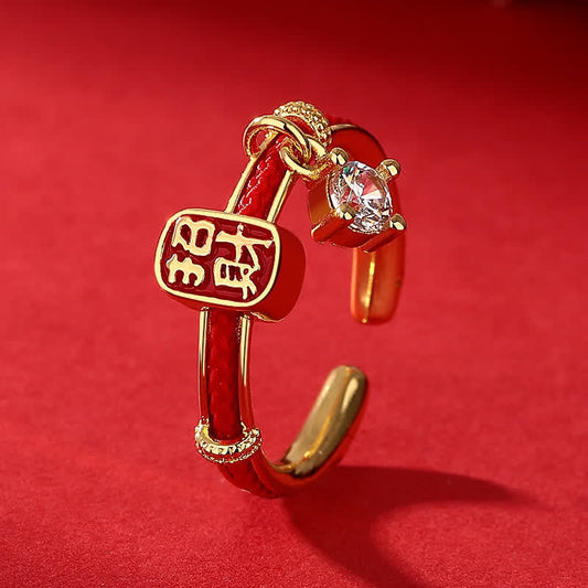 Copper Alloy Red String Lucky Wealth Charm Ring