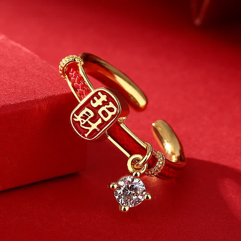 Copper Alloy Red String Lucky Wealth Charm Ring