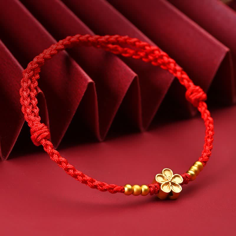 Adjustable Red String Gold Flower Protection Bracelet