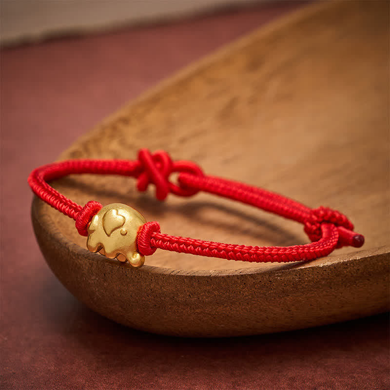 Red String Elephant Copper Protection Bracelet