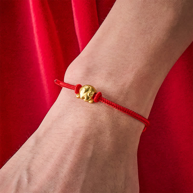 Red String Elephant Copper Protection Bracelet