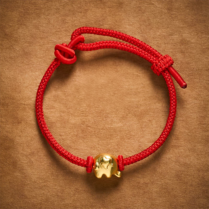 Red String Elephant Copper Protection Bracelet