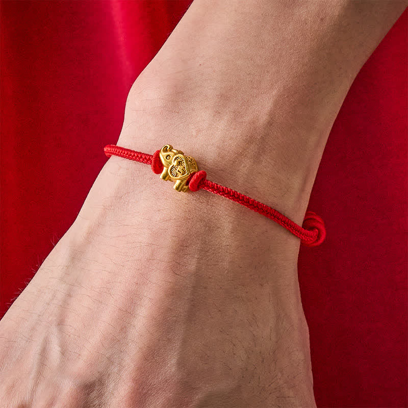 Elephant Red String Copper Strength Bracelet