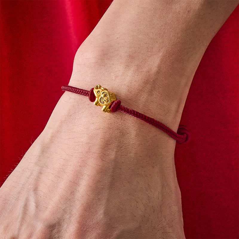 Elephant Red String Copper Strength Bracelet