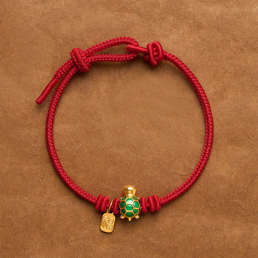 Fu Character Turtle Red String Fortune Bracelet