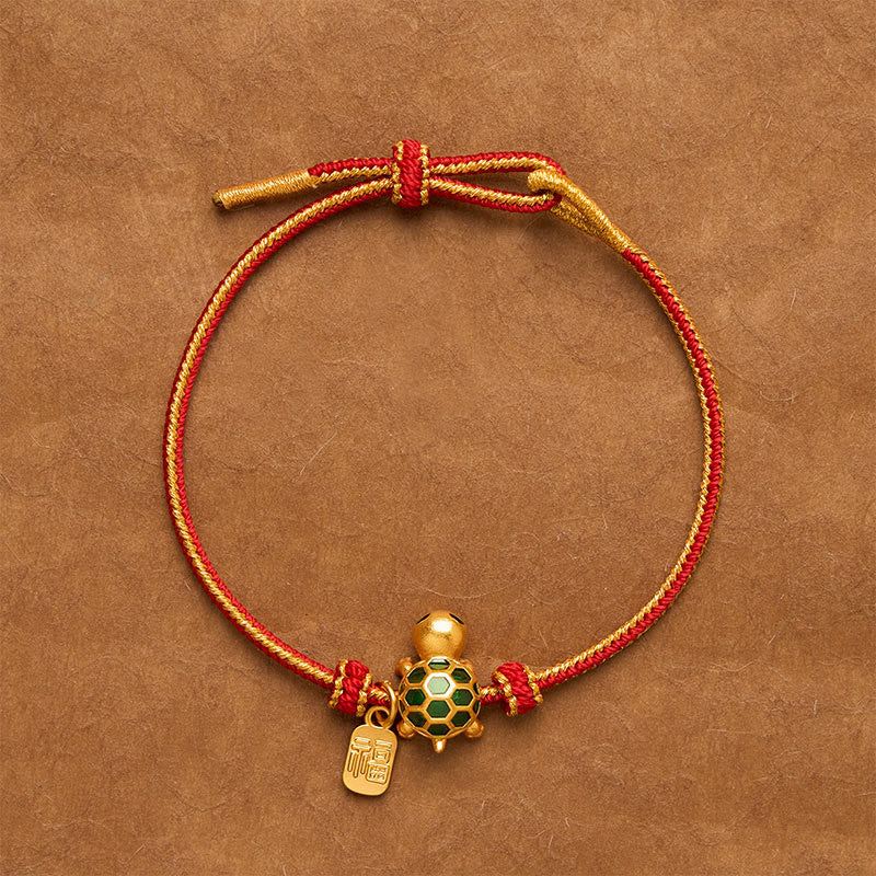 Red String Copper Fu Character Turtle Braided Luck Bracelet