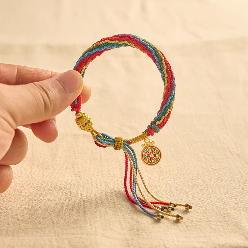 Multicolor Rope Energy Enamel Om Mani Padme Hum Charm Bracelet