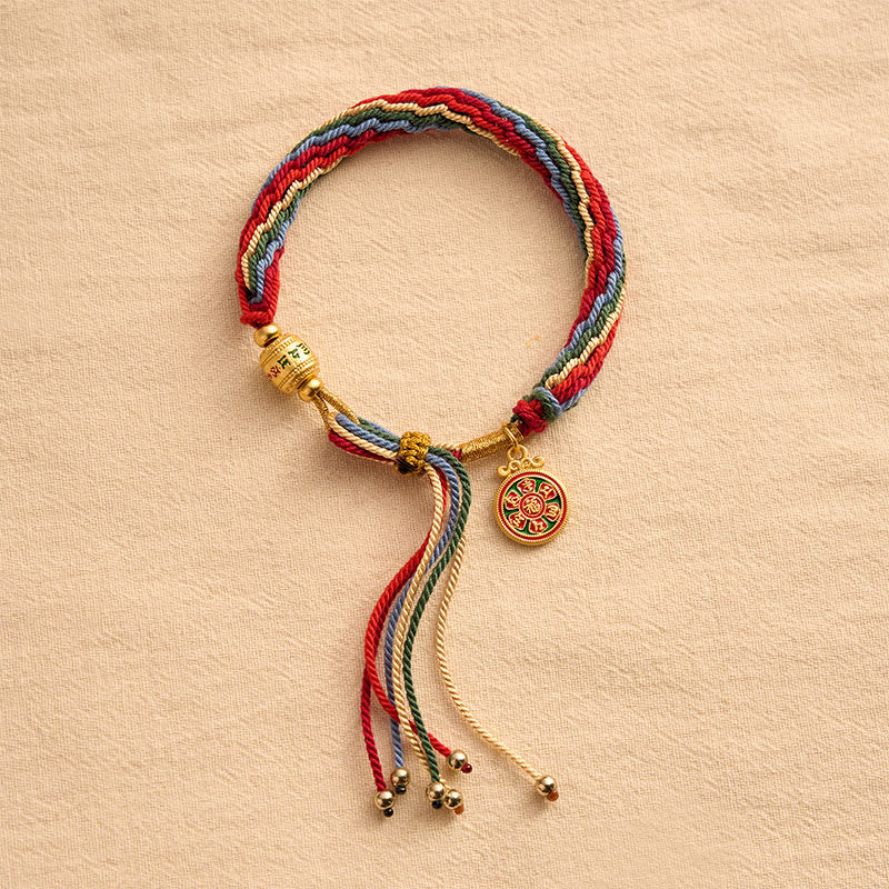 Multicolor Rope Energy Enamel Om Mani Padme Hum Charm Bracelet