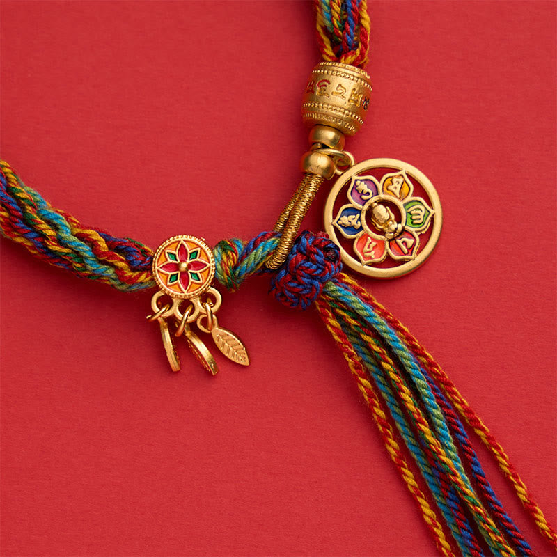 Tibetan Multicolor Rope Enamel Om Mani Padme Hum Charm Bracelet