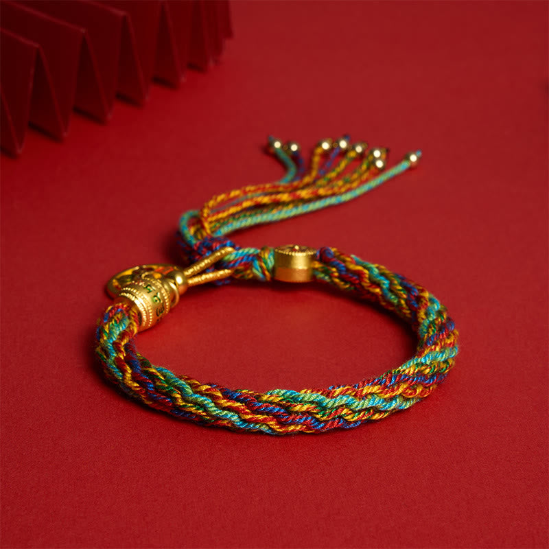 Tibetan Multicolor Rope Enamel Om Mani Padme Hum Charm Bracelet