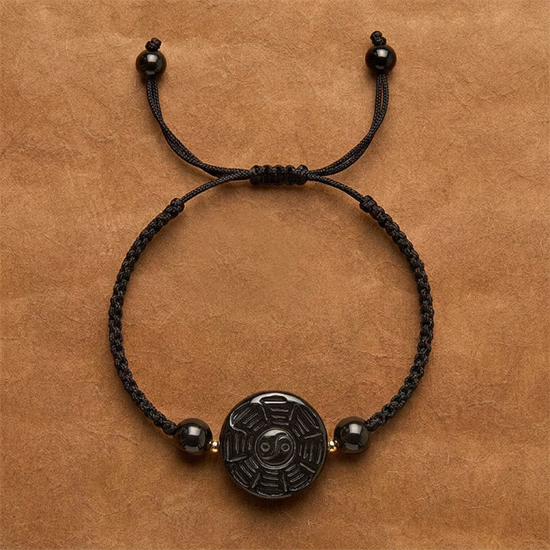 Red String Black Obsidian Round Bagua Blessing Bracelet