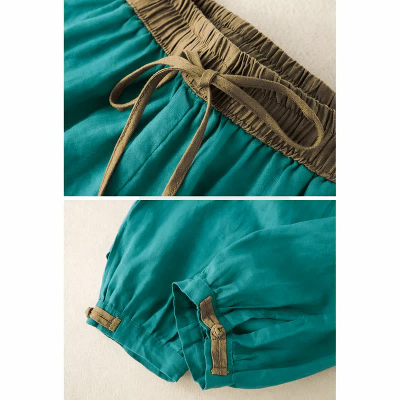 Plain Cotton Drawstring Women's Harem Pants With Pockets