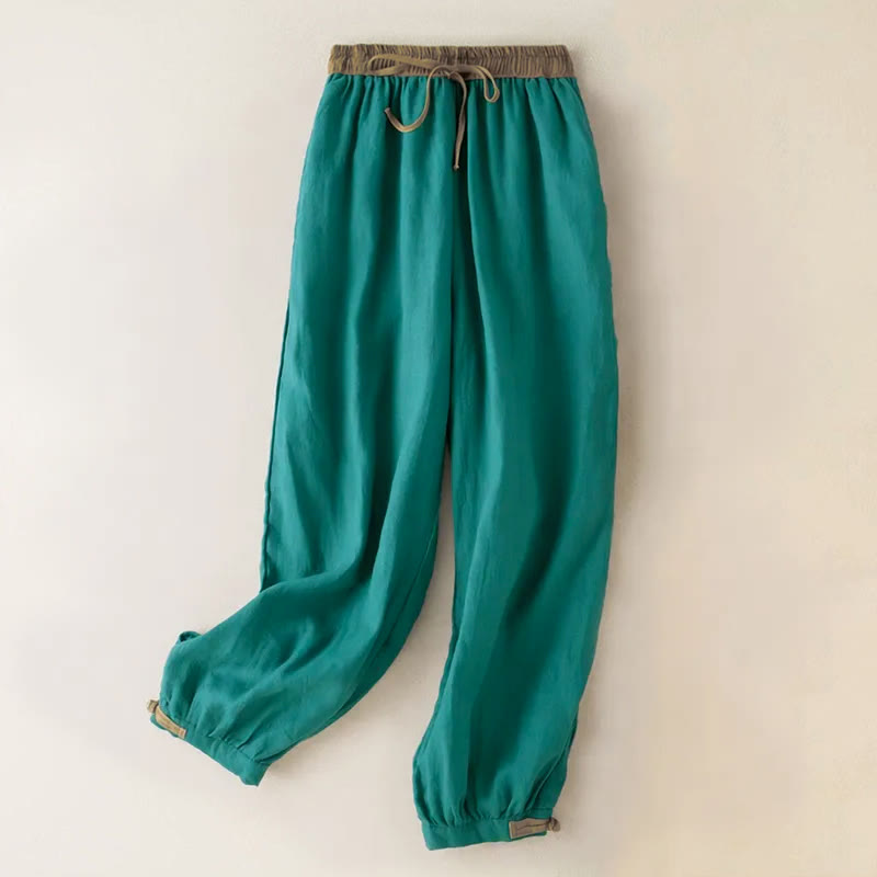 Plain Cotton Drawstring Women's Harem Pants With Pockets