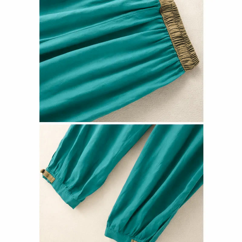 Plain Cotton Drawstring Women's Harem Pants With Pockets