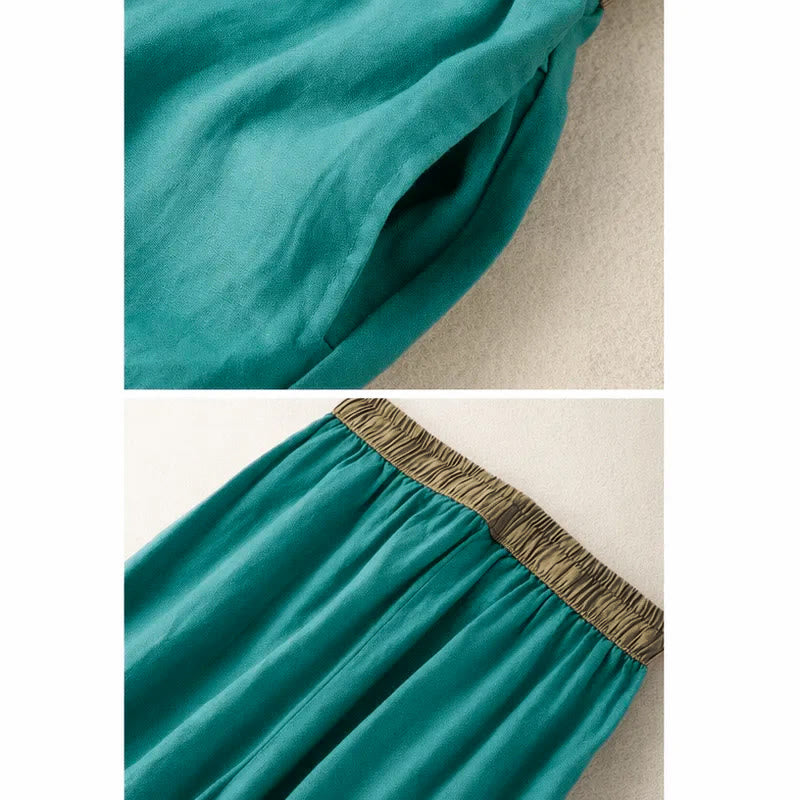 Plain Cotton Drawstring Women's Harem Pants With Pockets