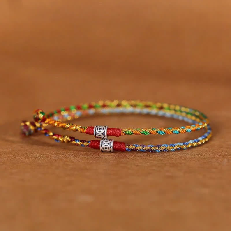 925 Sterling Silver Hand-Woven Multicolor Red String Faith Bracelet