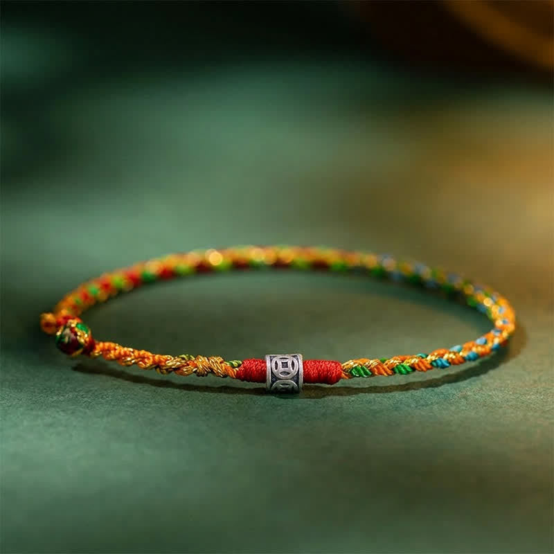 925 Sterling Silver Hand-Woven Multicolor Red String Faith Bracelet