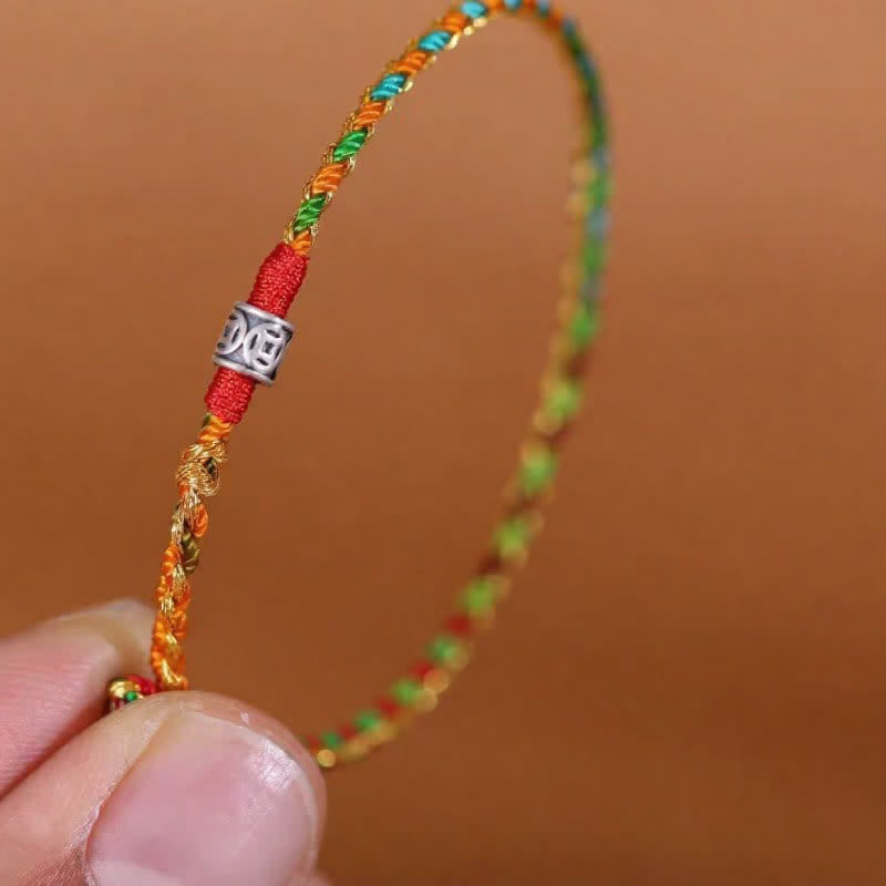 925 Sterling Silver Hand-Woven Multicolor Red String Faith Bracelet