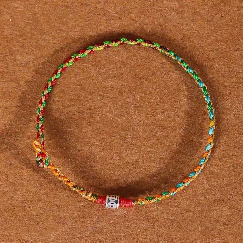 925 Sterling Silver Hand-Woven Multicolor Red String Faith Bracelet