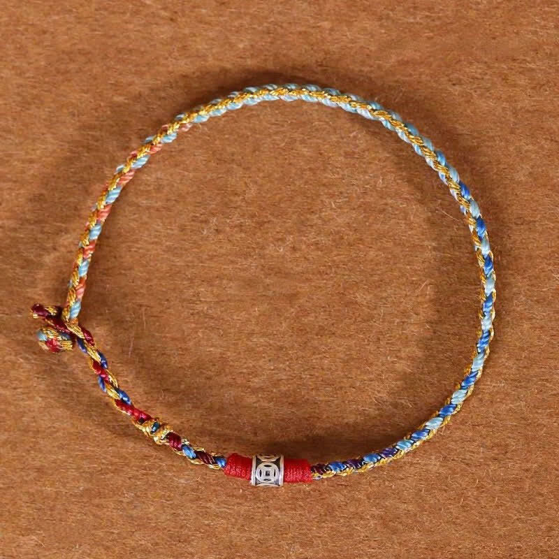 925 Sterling Silver Hand-Woven Multicolor Red String Faith Bracelet