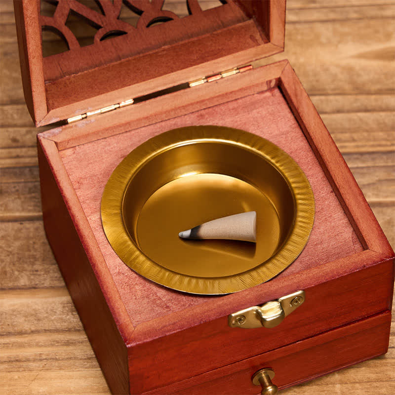 Natural Wood Square Ritual Box Purification Incense Burner