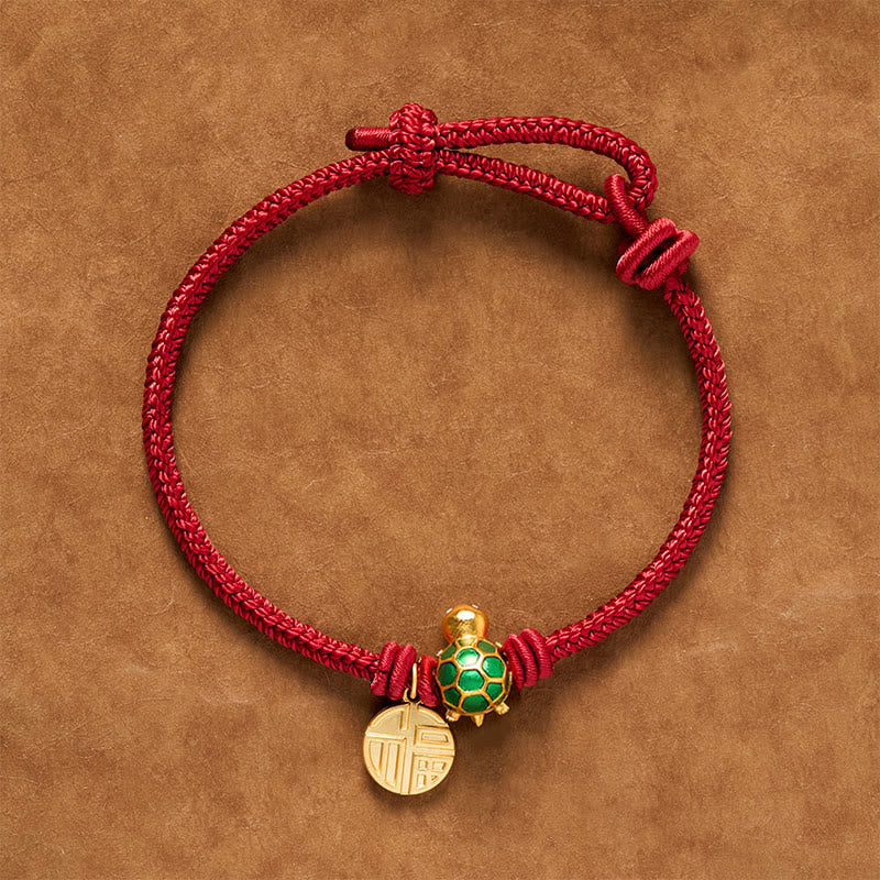 Fu Character Turtle Red String Fortune Bracelet