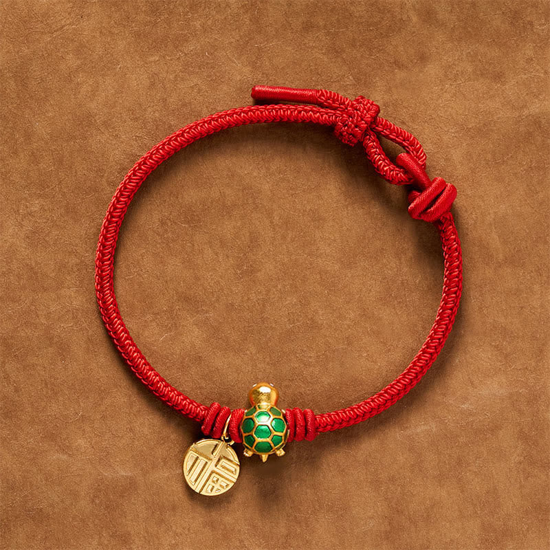 Fu Character Turtle Red String Fortune Bracelet