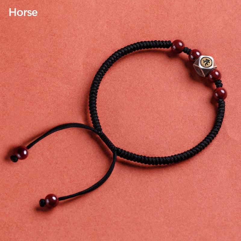 925 Sterling Silver Chinese Zodiac Cinnabar Calm Bracelet