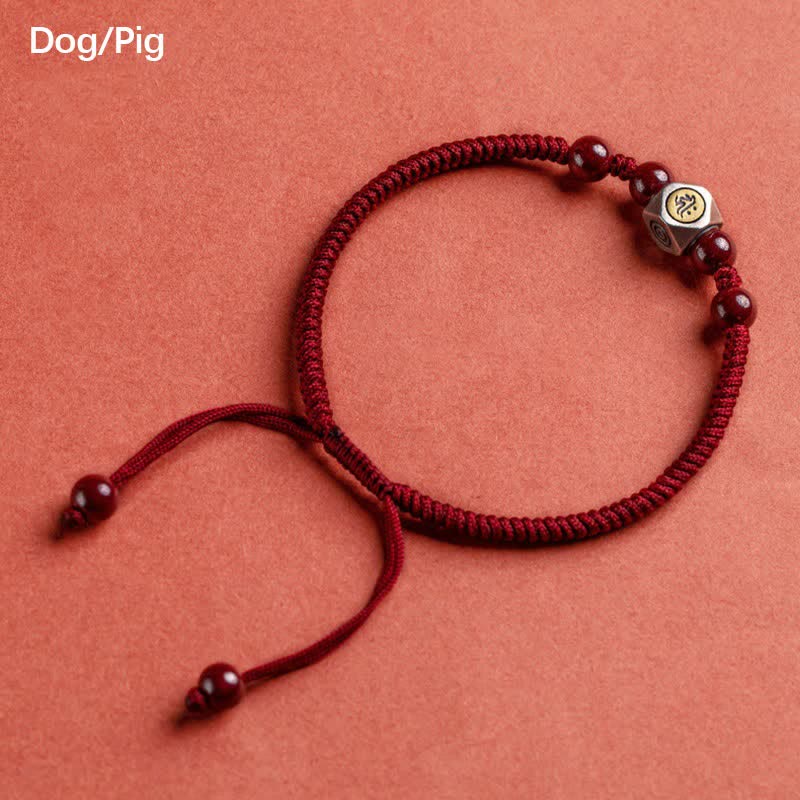 925 Sterling Silver Chinese Zodiac Cinnabar Calm Bracelet