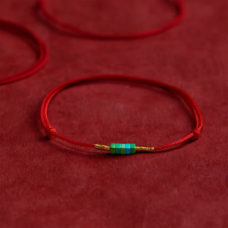 Ultra-fine Turquoise Square Beads Protection Red Rope Bracelet