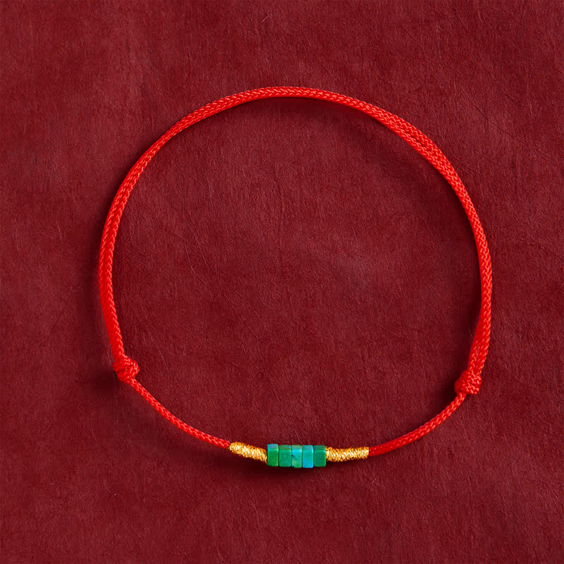 Ultra-fine Turquoise Square Beads Protection Red Rope Bracelet
