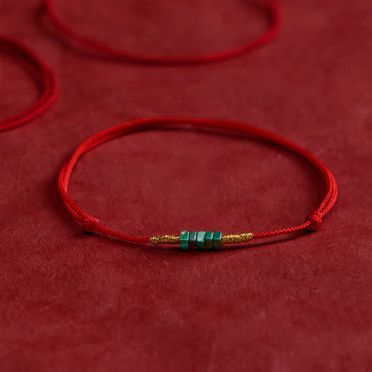 Natural Ultra-fine Malachite Beads Luck Protection Braided Red Rope Bracelet