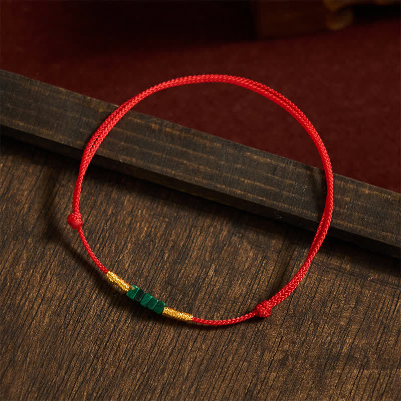Natural Ultra-fine Malachite Beads Luck Protection Braided Red Rope Bracelet